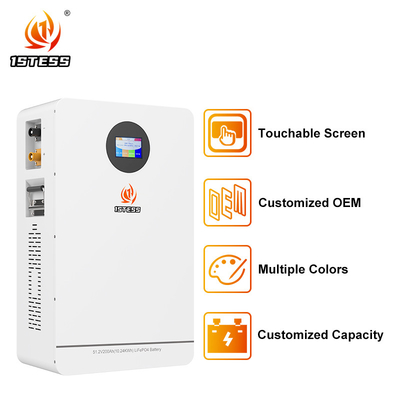 Baterai penyimpanan energi rumah yang dipasang di dinding 51.2V 10.24Kwh Baterai Paket sistem penyimpanan energi baterai