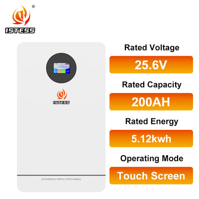Baterai ESS Perumahan 25.6V 200Ah 5.12kWh dengan Kontrol Layar Sentuh