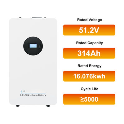 Sistem Penyimpanan Energi Rumah 16kWh 51.2V 314Ah Solar All in One LiFePO4 Battery Pack