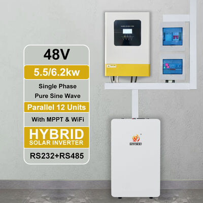 5.5kW Single Phase 48V Hybrid Inverter Pure Sine Wave MPPT 60-500V Low to High Voltage untuk operasi paralel